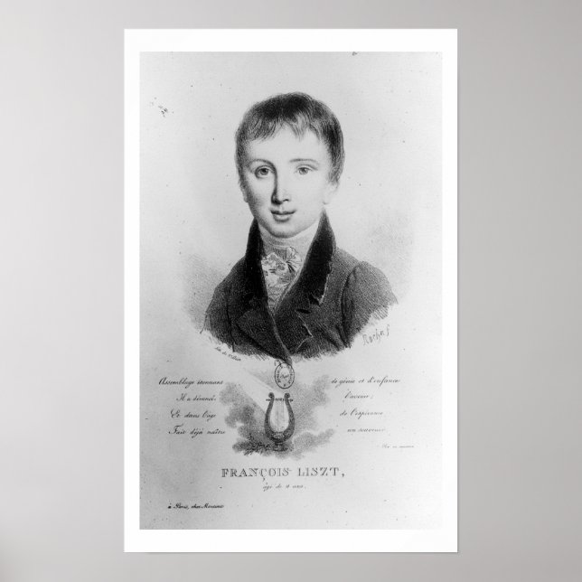 Porträtt i Franz Liszt (1811-86) åldras 11 (engrav Poster (Framsidan)