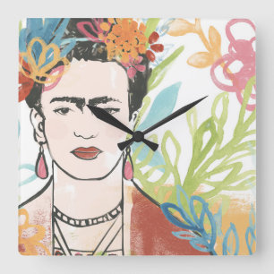 Porträtt i Frida Kahlo Fyrkantig Klocka