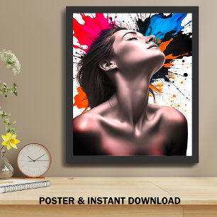 Porträtt i Grått Elegance och Färg Explosion Poster