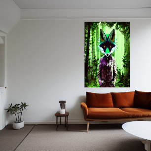 Porträtt i grönt räv i grönt AI Art Poster