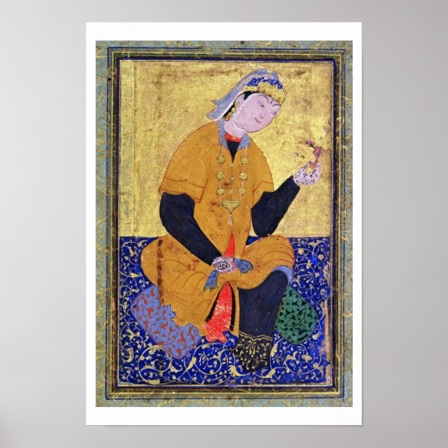 Porträtt i Hamida Banu Begum, med säl, sjuk Poster (Framsidan)