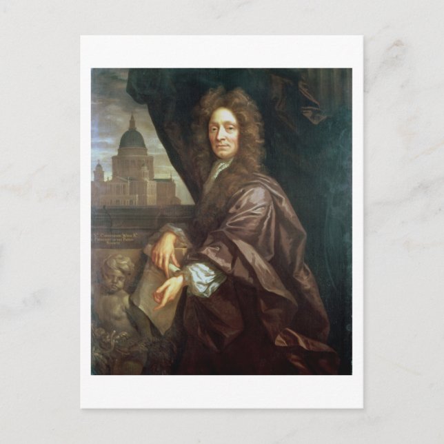 Porträtt i Herr Christopher Wren (olja på arbetsyt Vykort (Framsida)