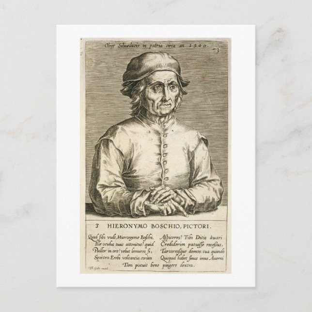 Porträtt i Hieronymus Bosch-platta (c.1450-1516) 3 Vykort (Framsida)