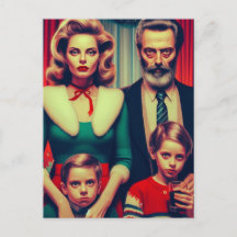 Porträtt i i julfamiljen Retro Creepy