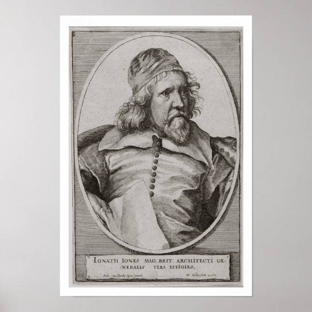 Porträtt i Inigo Jones (1573-1652), graverad av We Poster (Framsidan)