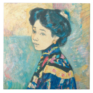 Porträtt i japanska kvinnor (av Fujishima Takeji) Kakelplatta