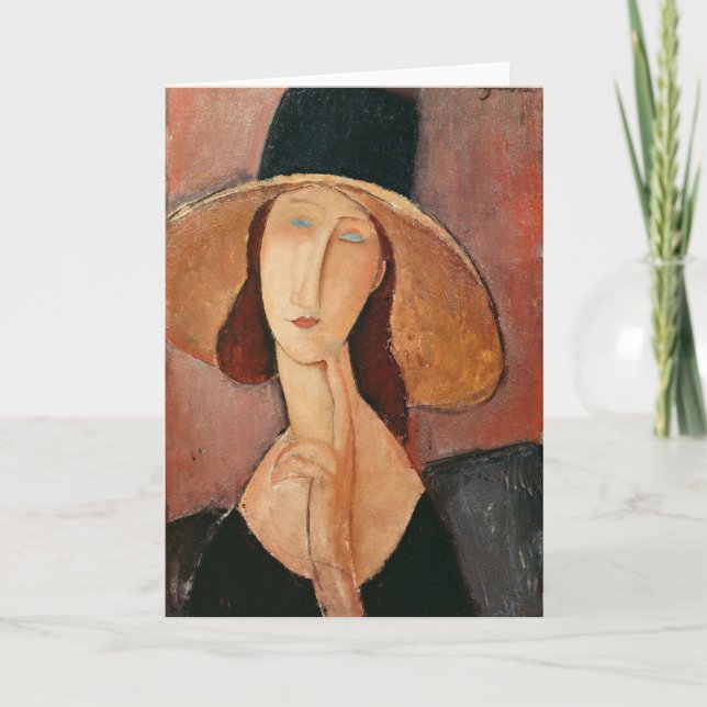 Porträtt i Jeanne Hebuterne i en stor hatt Kort (Framsida)