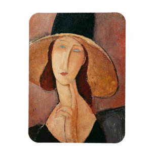 Porträtt i Jeanne Hebuterne i en stor hatt Magnet