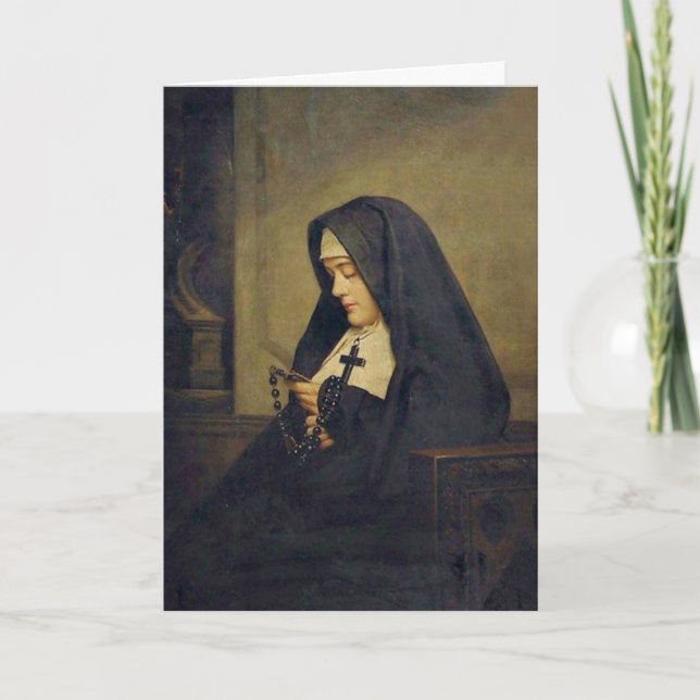 Porträtt i katolska nun med Heliga Rosary Kort (Framsida)