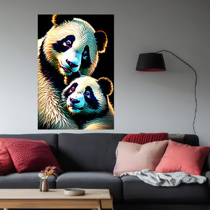 Porträtt i Panda Mor och Child AI Art Poster