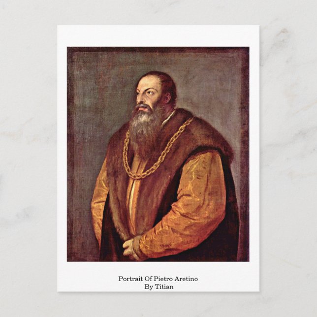 Porträtt i Pietro Aretino. Av titian Vykort (Framsida)