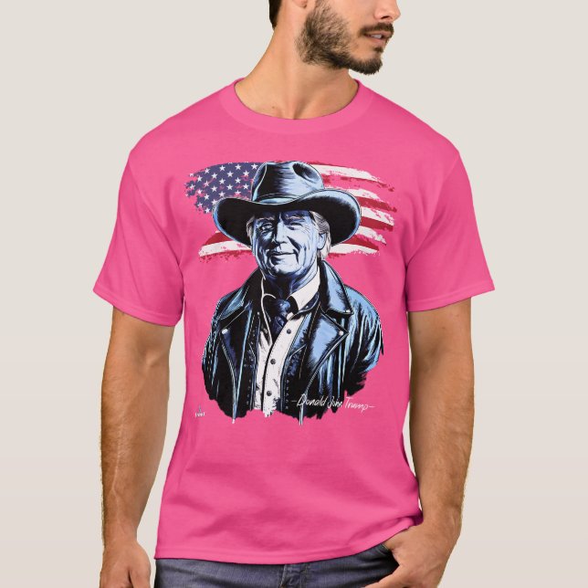 Porträtt i president Donald Trump i Cowboy L T Shirt (Framsida)