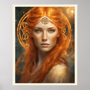 Porträtt i Rödhåriget Woman Long Hair Poster