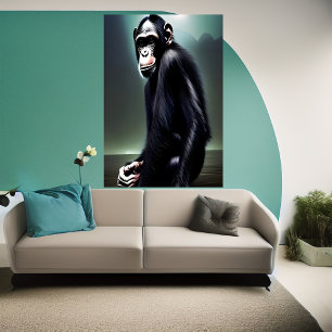 Porträtt i sitta schimpans AI Art Poster