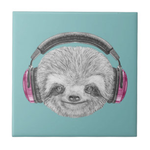 Porträtt i Sloth Hörlurar Kakelplatta