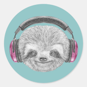 Porträtt i Sloth Hörlurar Runt Klistermärke