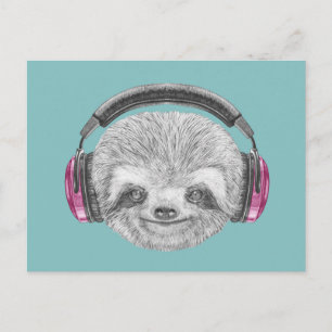 Porträtt i Sloth   Hörlurar Vykort