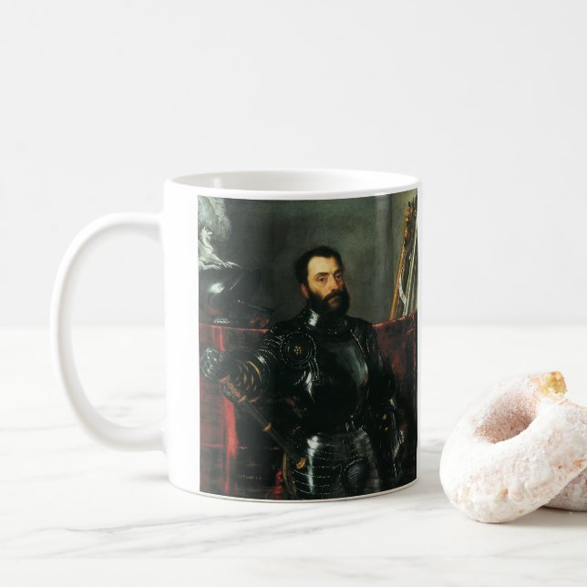 Porträtt i Urbinos herke av Titian Kaffemugg (Med munk)
