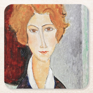 Porträtt i Woman, Modigliani Underlägg Papper Kvadrat