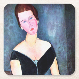 Porträtt i Woman, Modigliani Underlägg Papper Kvadrat