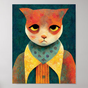 Porträtt illustration av en Ledsen Ginger Cat Poster