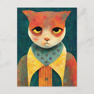 Porträtt illustration av en Ledsen Ginger Cat Vykort