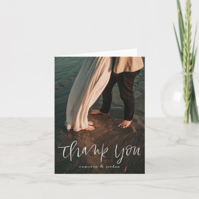 Porträtt-kort för vattenfärgsskript Tack Kort (Framsida)