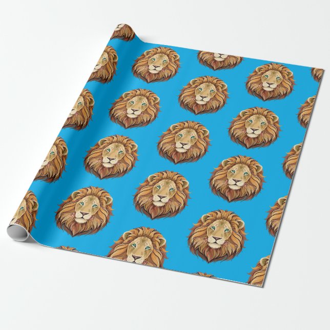 Porträtt lejonhuvud framifrån presentpapper (Utrullad)