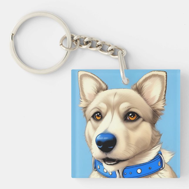 Porträtt nära en Hund med blå kronor (Framsidan)