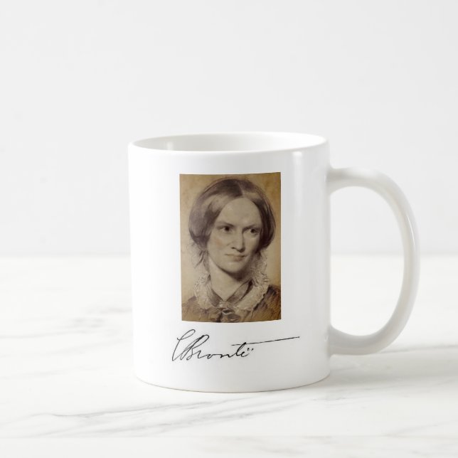 Porträtt och namnteckning av Charlotte Brontë Kaffemugg (Höger)