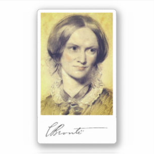 Porträtt och namnteckning av Charlotte Brontë Klistermärken