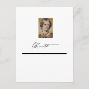 Porträtt och namnteckning av Charlotte Brontë Vykort