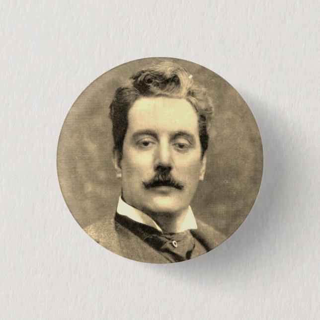 Porträtt och Namnteckning av Giacomo Puccini Knapp (Framsida)