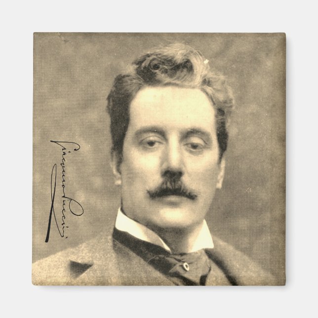 Porträtt och Namnteckning av Giacomo Puccini Magnet (Framsidan)