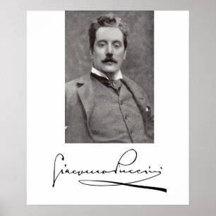Porträtt och Namnteckning av Giacomo Puccini Poster