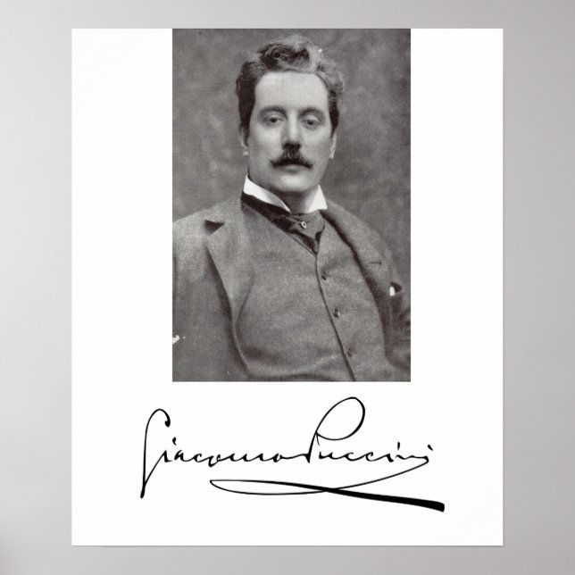 Porträtt och Namnteckning av Giacomo Puccini Poster (Framsidan)