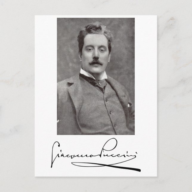Porträtt och Namnteckning av Giacomo Puccini Vykort (Framsida)