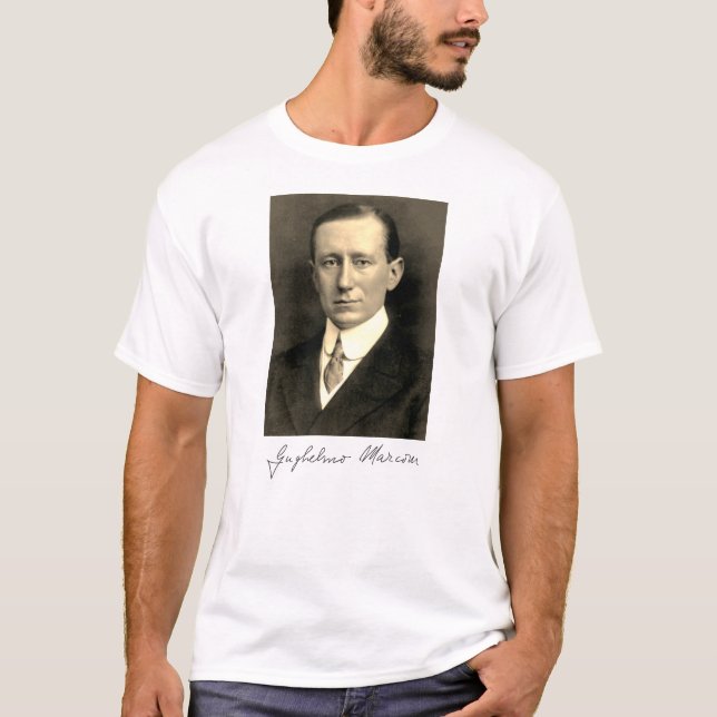 Porträtt och Namnteckning av Guglielmo Marconi T-S T Shirt (Framsida)
