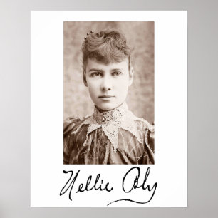 Porträtt och namnteckning av Nellie Bly Poster