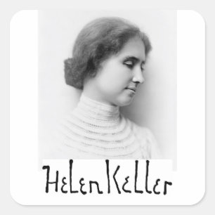 Porträtt och namnteckning Hellen Keller Fyrkantigt Klistermärke