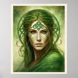 Porträtt om en kvinna i Grönt Irish Celtic Knot Poster