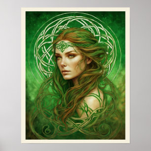 Porträtt om en kvinna i Grönt Irish Celtic Knot Poster