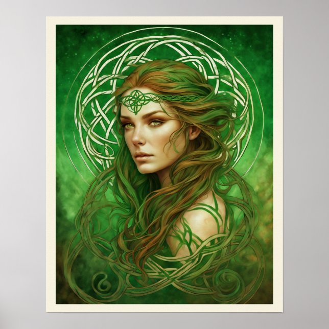 Porträtt om en kvinna i Grönt Irish Celtic Knot Poster (Framsidan)