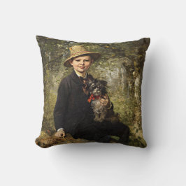 Porträtt om en pojke med Hund i en skog (Knaus) Kudde