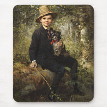 Porträtt om en pojke med Hund i en skog (Knaus)