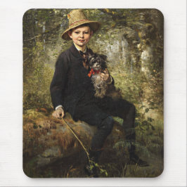 Porträtt om en pojke med Hund i en skog (Knaus) Musmatta