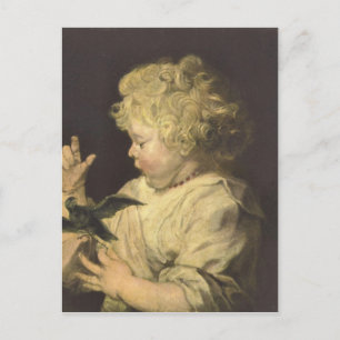 Porträtt om ett barn med fågel av Antoon van Dyck Vykort