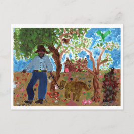 Porträtt om konstnären med hund vykort