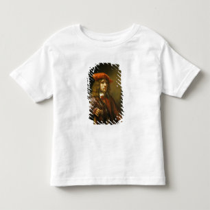 Porträtt på en ung man med rött lock t-shirt