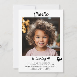Porträtt Photo Kids Bild Simple Script Birthday Inbjudningar